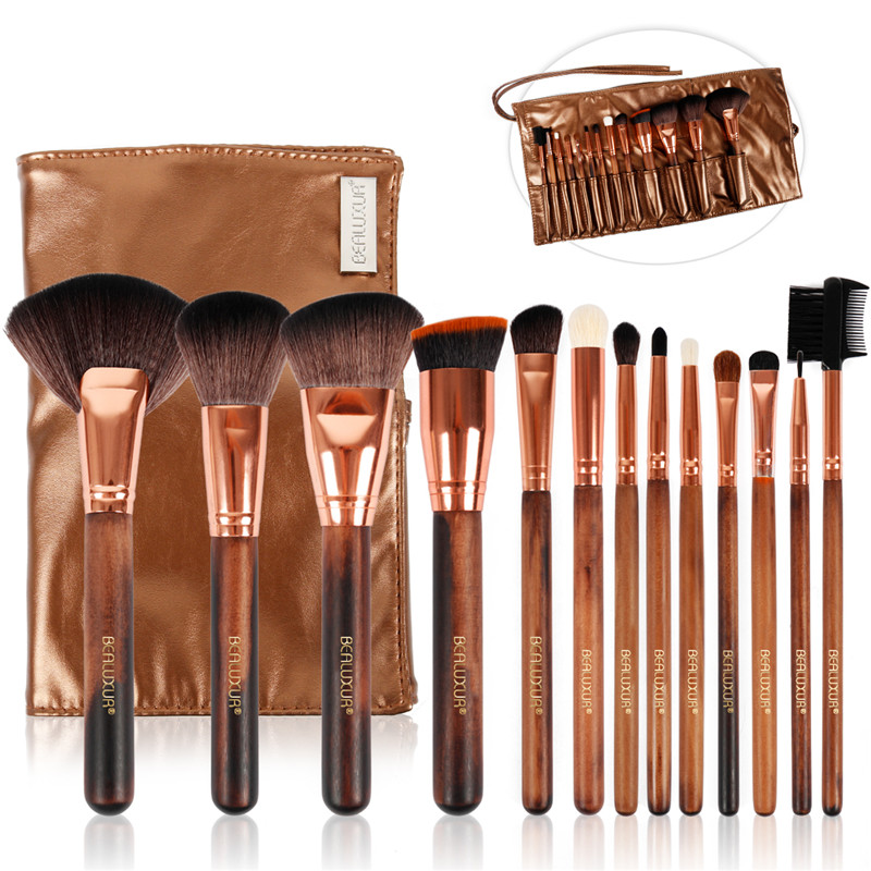 Makeup Brush Set, 13PCS Makeup Brushes Premium Synthetic Bristles Powder Foundation Blush Contour Concealers Lip Eyeshadow Brushes Kit (punho de Madeira 005)